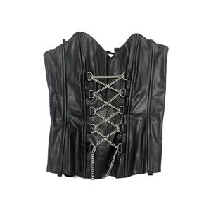 Black Faux Leather Chain Corset Top Bustier Women's Medium